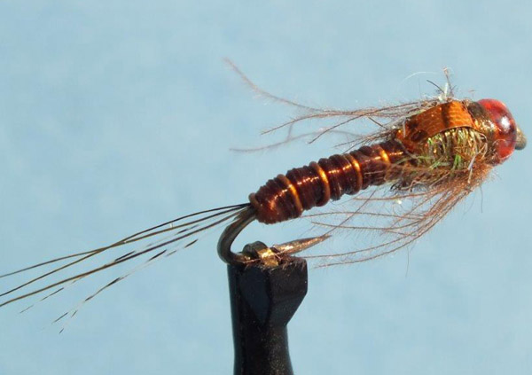 9 Hot spot mayfly nymph glass bead keeps it midwater in faster water